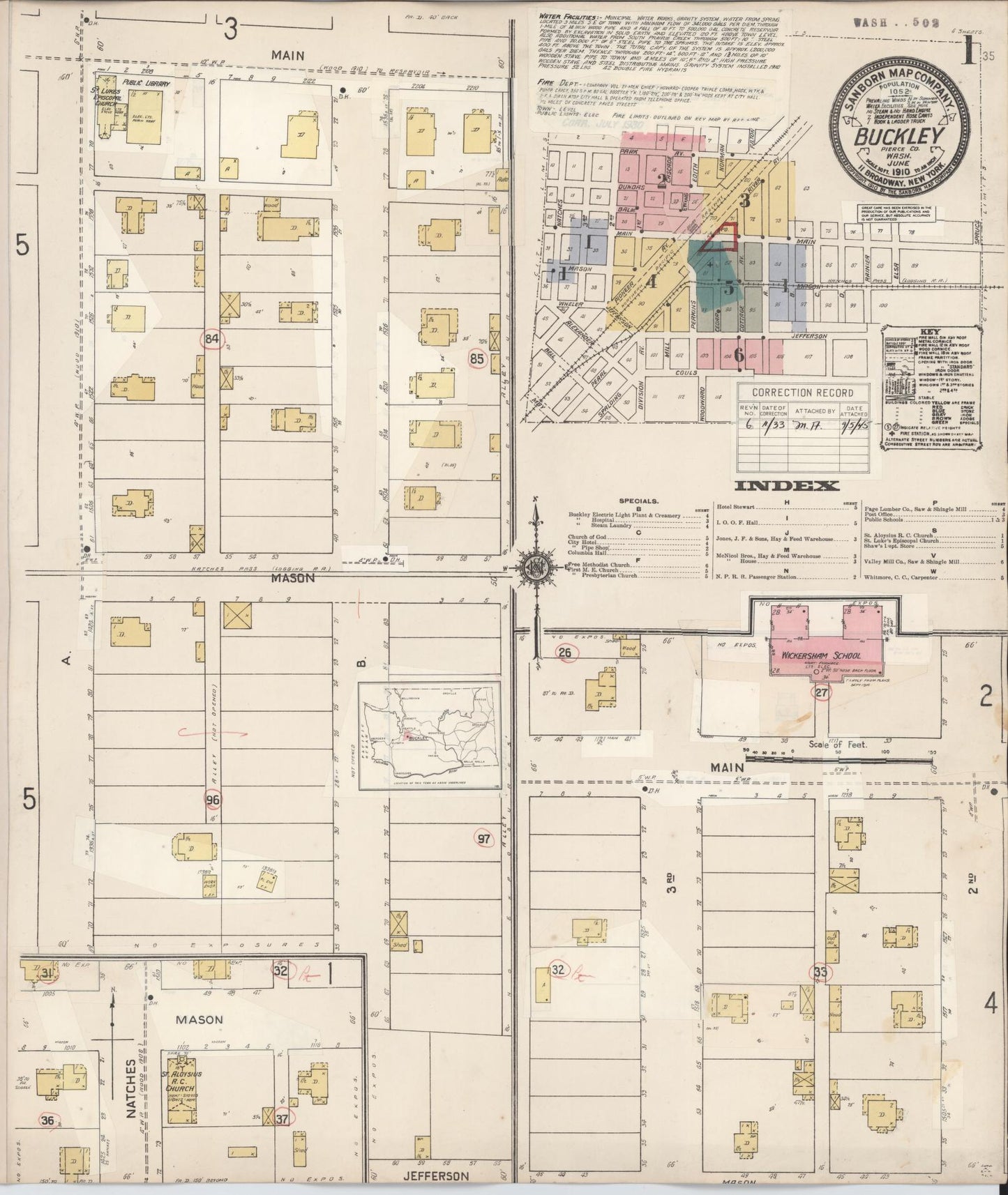 Sanborn Fire Insurance Map from Buckley, Pierce County, Washington (1933), Sheet #0001 - Complete Map Set gallery image, historic Sanborn map, vintage wall art, Washington Washington