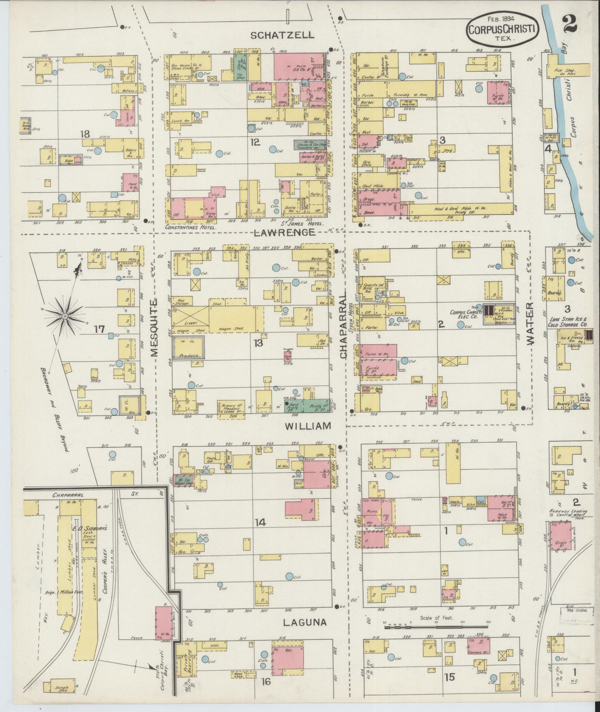 Sanborn Fire Insurance Map from Corpus Christi, Nueces County, Texas (1894), Sheet #0002 - Complete Map Set gallery image, historic Sanborn map, vintage wall art, Texas Texas