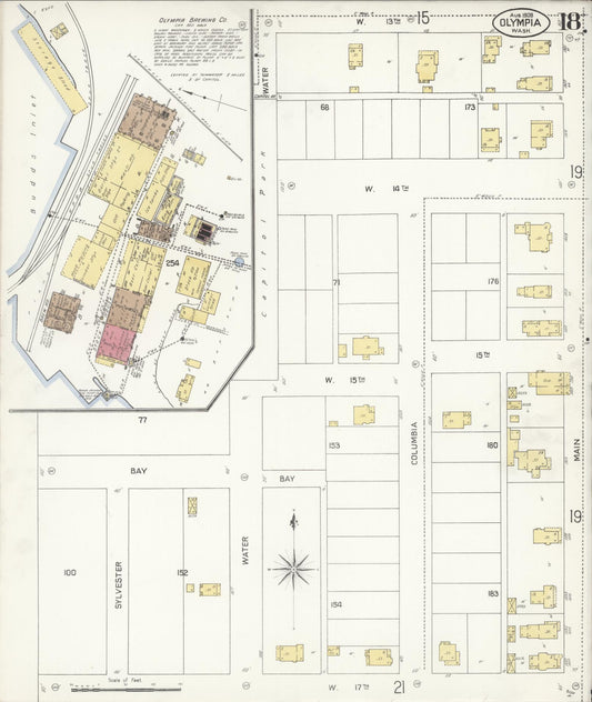 Sanborn Fire Insurance Map from Olympia, Thurston County, Washington (1908), Sheet #0018 - Historic Sanborn Fire Insurance Map Print, vintage old map wall art, antique decor, genealogy gift, Washington Washington map