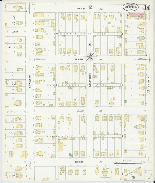 Sanborn Fire Insurance Map from Mount Vernon, Jefferson County, Illinois (1908), Sheet #0014 - Historic Sanborn Fire Insurance Map Print, vintage old map wall art, antique decor, genealogy gift, Illinois Illinois map
