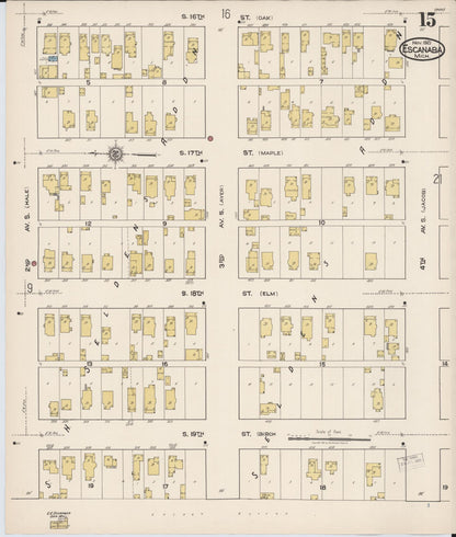 Sanborn Fire Insurance Map from Escanaba, Delta County, Michigan (1921), Sheet #0015 - Historic Sanborn Fire Insurance Map Print, vintage old map wall art, antique decor, genealogy gift, Michigan Michigan map