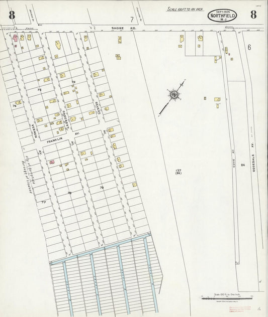 Sanborn Fire Insurance Map from Northfield, Atlantic County, New Jersey (1924), Sheet #0008 - Historic Sanborn Fire Insurance Map Print, vintage old map wall art, antique decor, genealogy gift, New Jersey New Jersey map