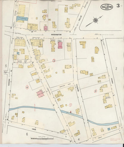 Sanborn Fire Insurance Map from Holliston, Middlesex County, Massachusetts (1942), Sheet #0003 - Historic Sanborn Fire Insurance Map Print, vintage old map wall art, antique decor, genealogy gift, Massachusetts Massachusetts map