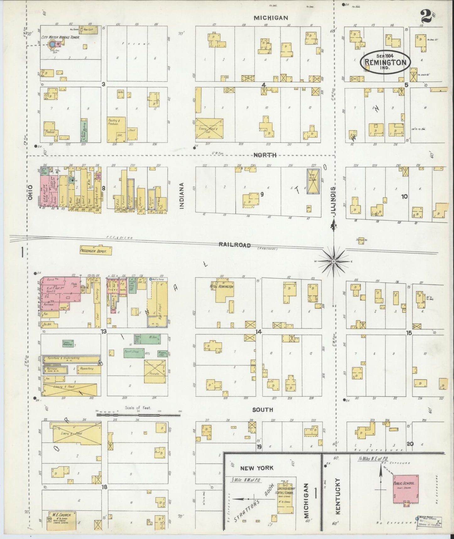 Sanborn Fire Insurance Map from Remington, Jasper County, Indiana (1904), Sheet #0002 - Complete Map Set gallery image, historic Sanborn map, vintage wall art, Indiana Indiana