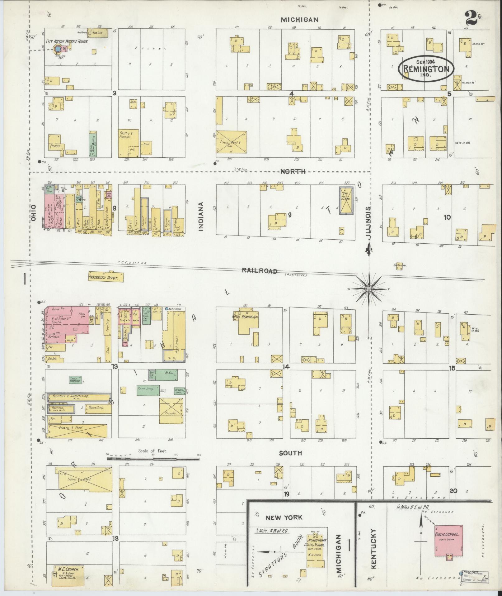 Sanborn Fire Insurance Map from Remington, Jasper County, Indiana (1904), Sheet #0002 - Complete Map Set gallery image, historic Sanborn map, vintage wall art, Indiana Indiana