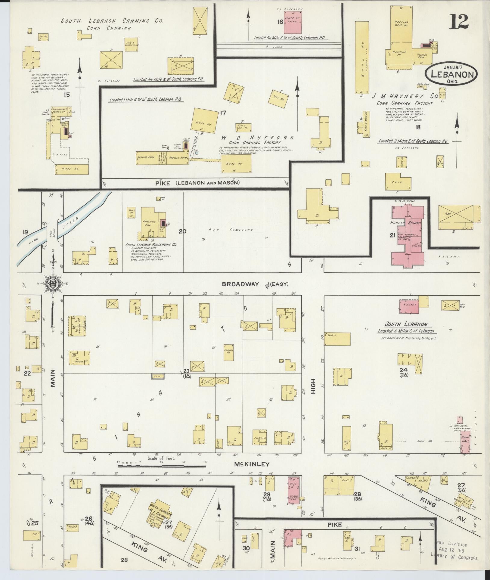 Sanborn Fire Insurance Map from Lebanon, Warren County, Ohio (1917), Sheet #0012 - Complete Map Set gallery image, historic Sanborn map, vintage wall art, Ohio Ohio