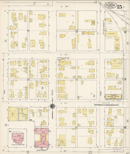 Sanborn Fire Insurance Map from Eugene, Lane County, Oregon (1912), Sheet #0015 - Historic Sanborn Fire Insurance Map Print, vintage old map wall art, antique decor, genealogy gift, Oregon Oregon map