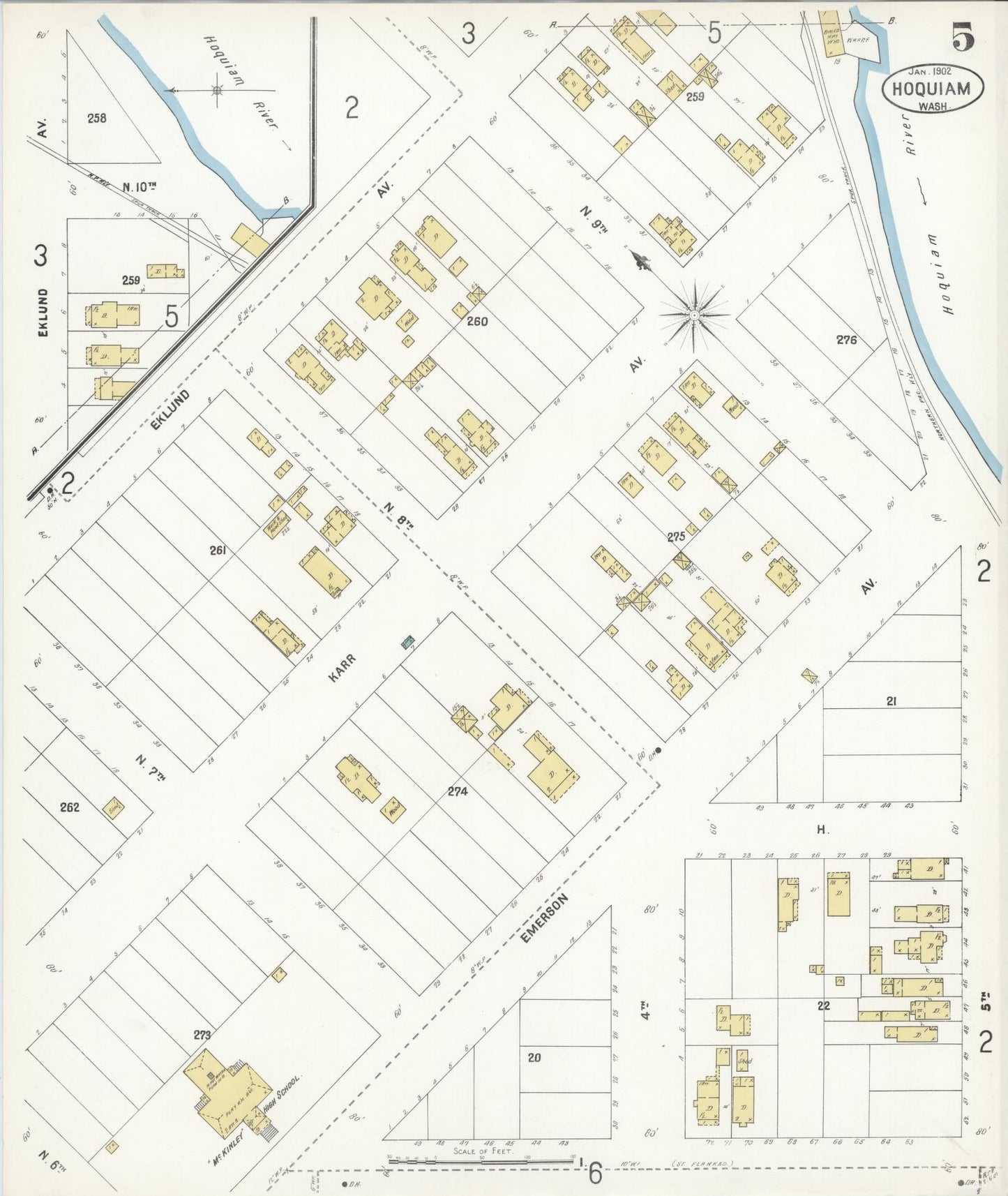 Sanborn Fire Insurance Map from Hoquiam, Grays Harbor County, Washington (1902), Sheet #0005 - Historic Sanborn Fire Insurance Map Print, vintage old map wall art, antique decor, genealogy gift, Washington Washington map