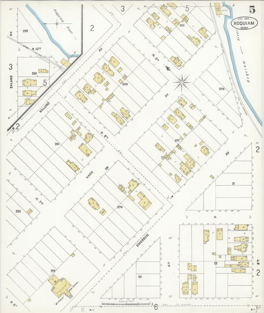Sanborn Fire Insurance Map from Hoquiam, Grays Harbor County, Washington (1902), Sheet #0005 - Historic Sanborn Fire Insurance Map Print, vintage old map wall art, antique decor, genealogy gift, Washington Washington map