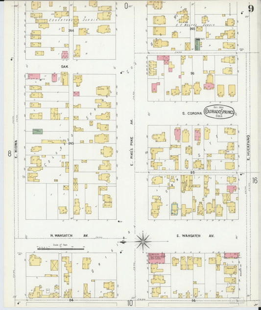 Sanborn Fire Insurance Map from Colorado Springs, El Paso County, Colorado (1900), Sheet #0009 - Historic Sanborn Fire Insurance Map Print, vintage old map wall art, antique decor, genealogy gift, Colorado Colorado map