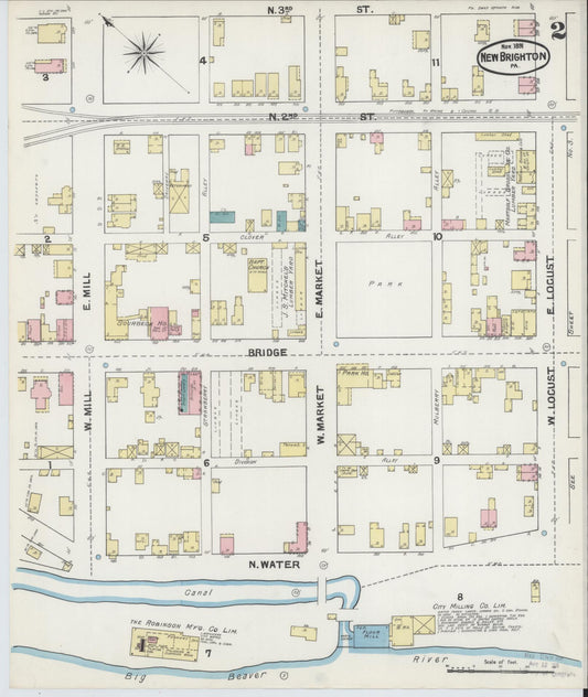 Sanborn Fire Insurance Map from New Brighton, Beaver County, Pennsylvania (1891), Sheet #0002 - Historic Sanborn Fire Insurance Map Print, vintage old map wall art, antique decor, genealogy gift, Pennsylvania Pennsylvania map