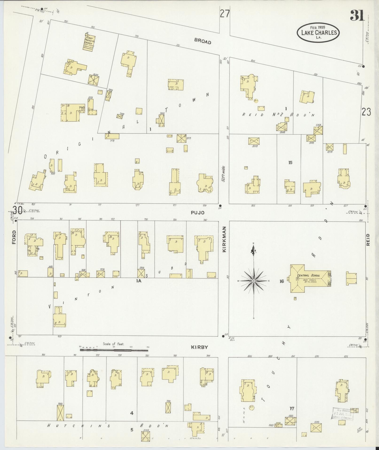 Sanborn Fire Insurance Map from Lake Charles, Calcasieu Parish, Louisiana (1909), Sheet #0031 - Historic Sanborn Fire Insurance Map Print, vintage old map wall art, antique decor, genealogy gift, Louisiana Louisiana map