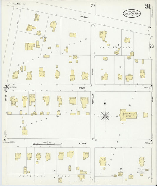 Sanborn Fire Insurance Map from Lake Charles, Calcasieu Parish, Louisiana (1909), Sheet #0031 - Historic Sanborn Fire Insurance Map Print, vintage old map wall art, antique decor, genealogy gift, Louisiana Louisiana map