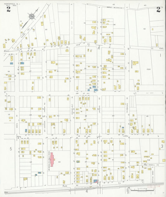 Sanborn Fire Insurance Map from Northfield, Atlantic County, New Jersey (1933), Sheet #0002 - Historic Sanborn Fire Insurance Map Print, vintage old map wall art, antique decor, genealogy gift, New Jersey New Jersey map