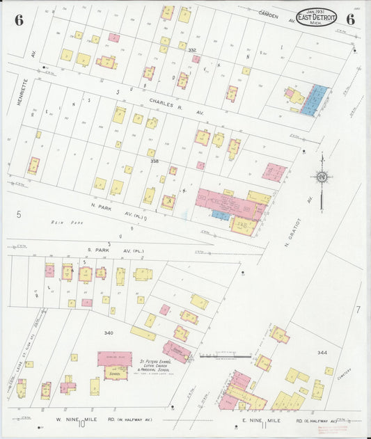 Sanborn Fire Insurance Map from East Detroit, Macomb County, Michigan (1931), Sheet #0006 - Historic Sanborn Fire Insurance Map Print, vintage old map wall art, antique decor, genealogy gift, Michigan Michigan map