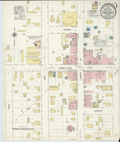 Sanborn Fire Insurance Map from Fowlerville, Livingston County, Michigan (1909), Sheet #0001 - Historic Sanborn Fire Insurance Map Print, vintage old map wall art, antique decor, genealogy gift, Michigan Michigan map