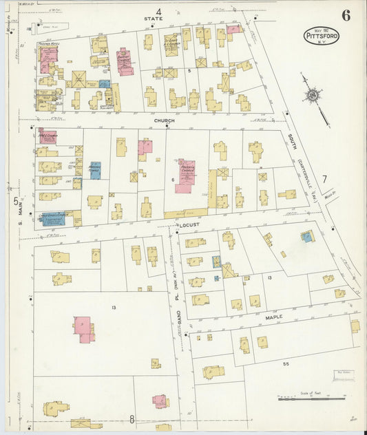 Sanborn Fire Insurance Map from Pittsford, Monroe County, New York (1912), Sheet #0006 - Historic Sanborn Fire Insurance Map Print, vintage old map wall art, antique decor, genealogy gift, New York New York map