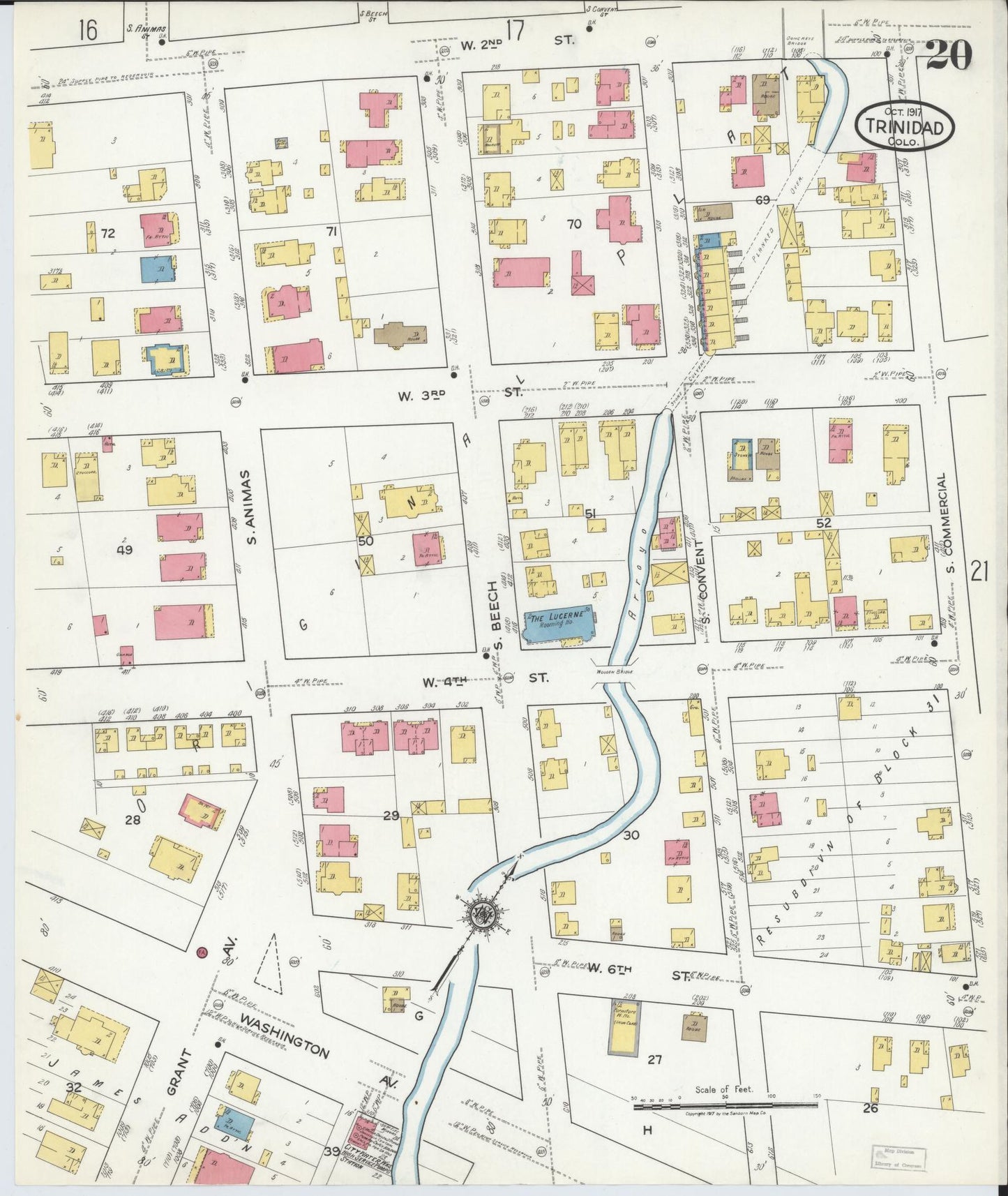 Sanborn Fire Insurance Map from Trinidad, Las Animas County, Colorado (1917), Sheet #0020 - Complete Map Set gallery image, historic Sanborn map, vintage wall art, Colorado Colorado