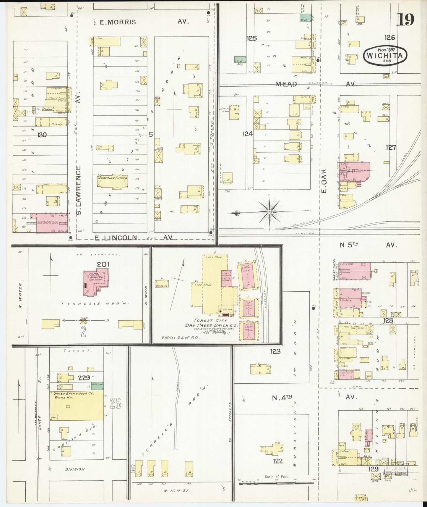 Sanborn Fire Insurance Map from Wichita, Sedgwick County, Kansas (1892), Sheet #0019 - Complete Map Set gallery image, historic Sanborn map, vintage wall art, Kansas Kansas