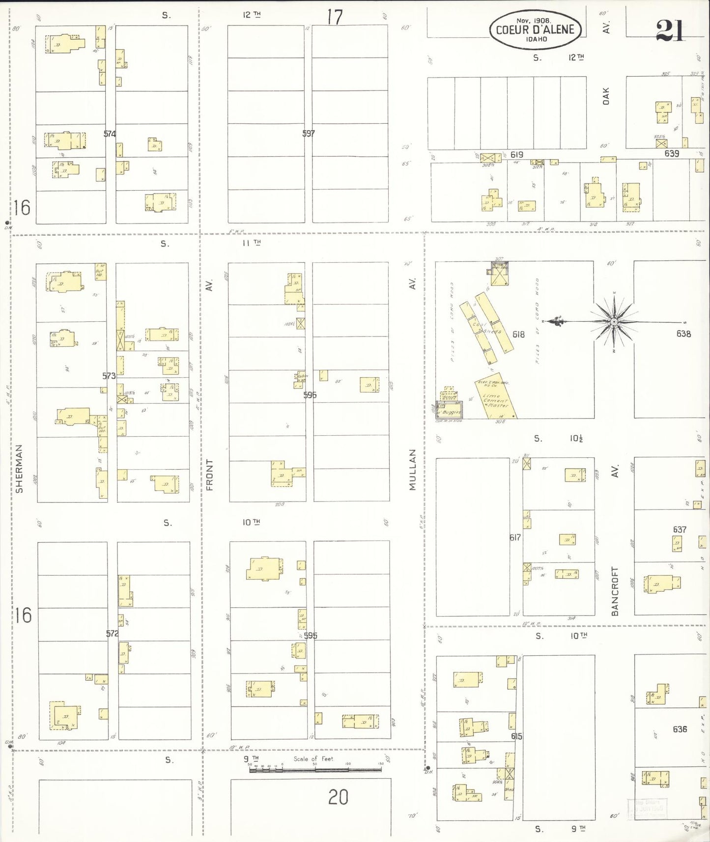 Sanborn Fire Insurance Map from Coeur D'alene, Kootenai County, Idaho (1908), Sheet #0021 - Complete Map Set gallery image, historic Sanborn map, vintage wall art, Idaho Idaho