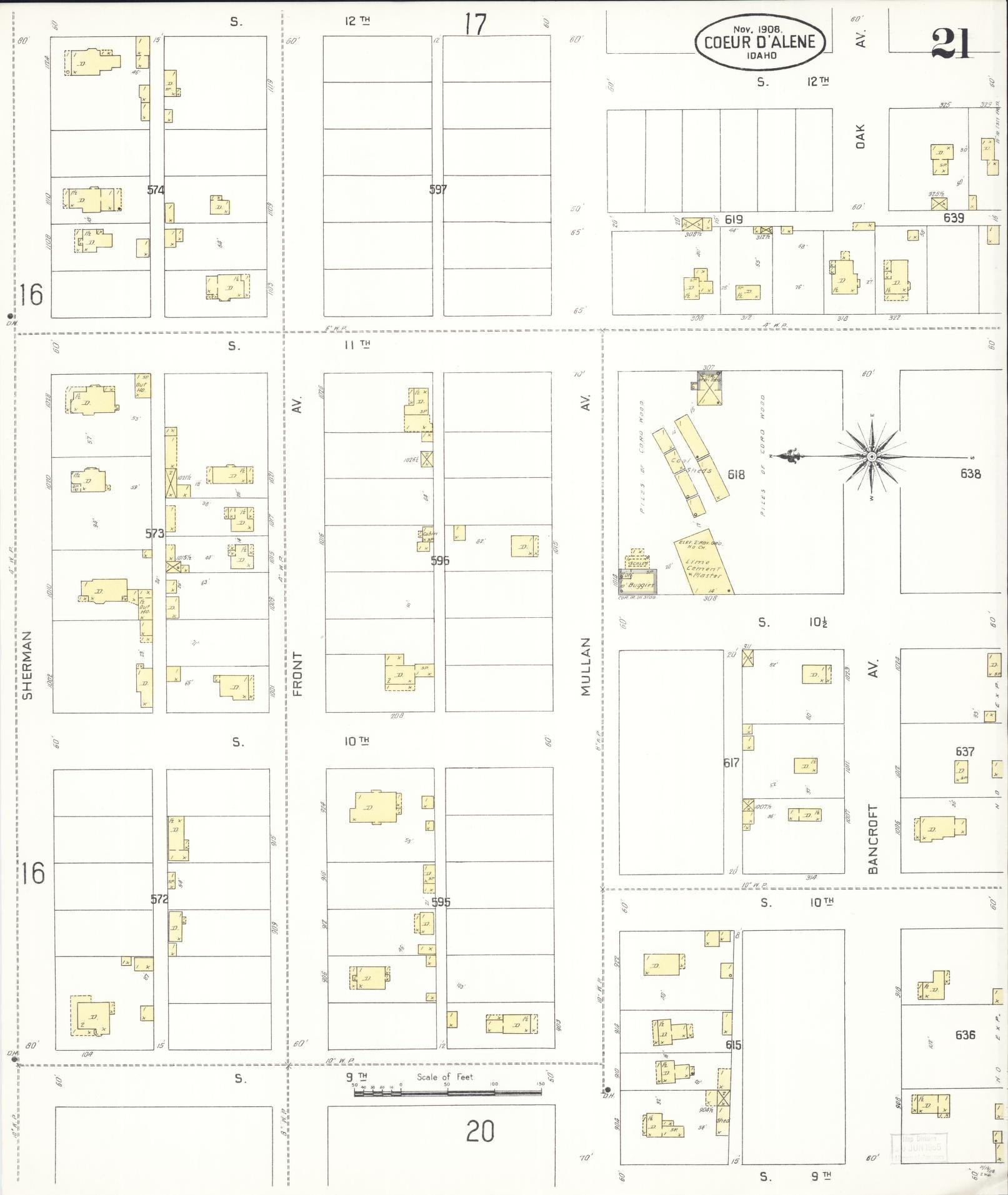Sanborn Fire Insurance Map from Coeur D'alene, Kootenai County, Idaho (1908), Sheet #0021 - Complete Map Set gallery image, historic Sanborn map, vintage wall art, Idaho Idaho