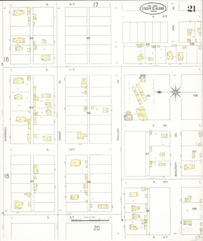 Sanborn Fire Insurance Map from Coeur D'alene, Kootenai County, Idaho (1908), Sheet #0021 - Complete Map Set gallery image, historic Sanborn map, vintage wall art, Idaho Idaho