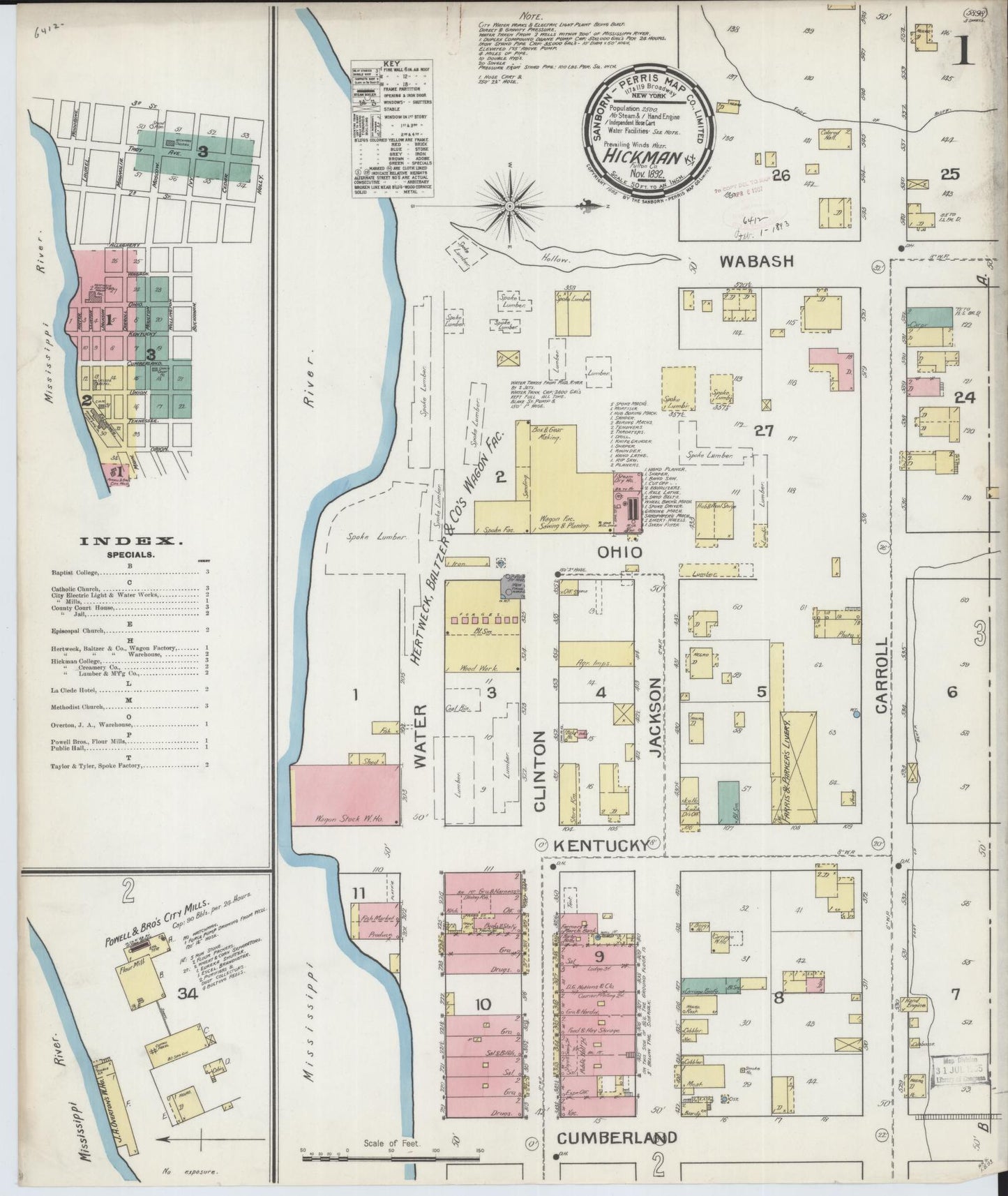 Sanborn Fire Insurance Map from Hickman, Fulton County, Kentucky (1892), Sheet #0001 - Historic Sanborn Fire Insurance Map Print, vintage old map wall art, antique decor, genealogy gift, Kentucky Kentucky map