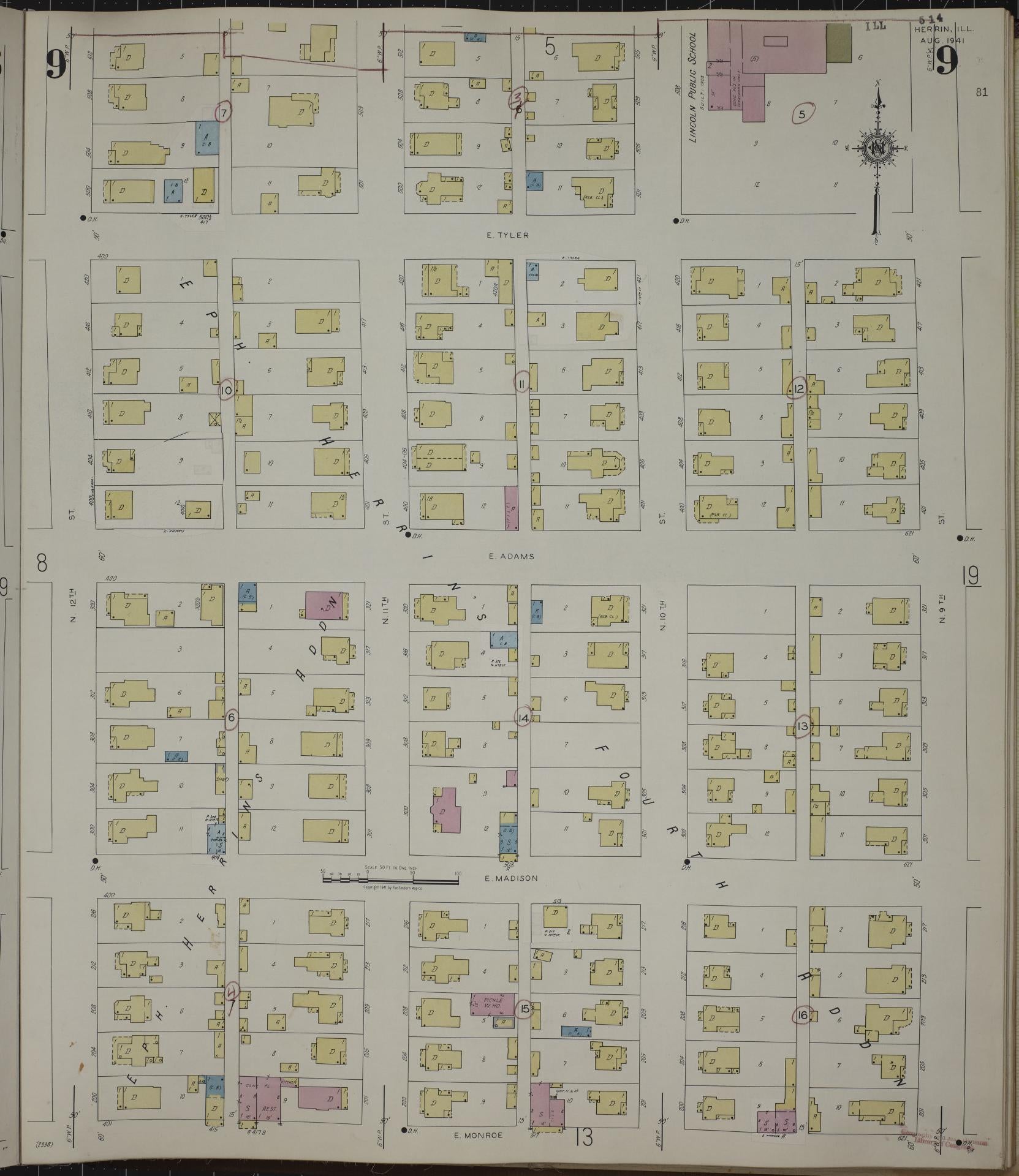 Sanborn Fire Insurance Map from Herrin, Williamson County, Illinois (1947), Sheet #0009 - Complete Map Set gallery image, historic Sanborn map, vintage wall art, Illinois Illinois