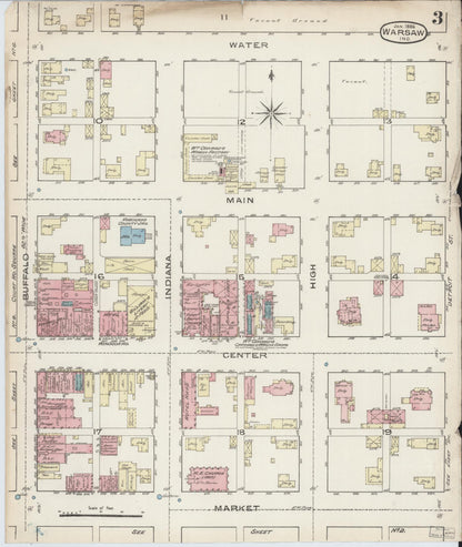 Sanborn Fire Insurance Map from Warsaw, Kosciusko County, Indiana (1886), Sheet #0003 - Historic Sanborn Fire Insurance Map Print, vintage old map wall art, antique decor, genealogy gift, Indiana Indiana map