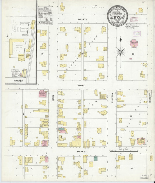 Sanborn Fire Insurance Map from New Paris, Elkhart County, Indiana (1909), Sheet #0001 - Historic Sanborn Fire Insurance Map Print, vintage old map wall art, antique decor, genealogy gift, Indiana Indiana map