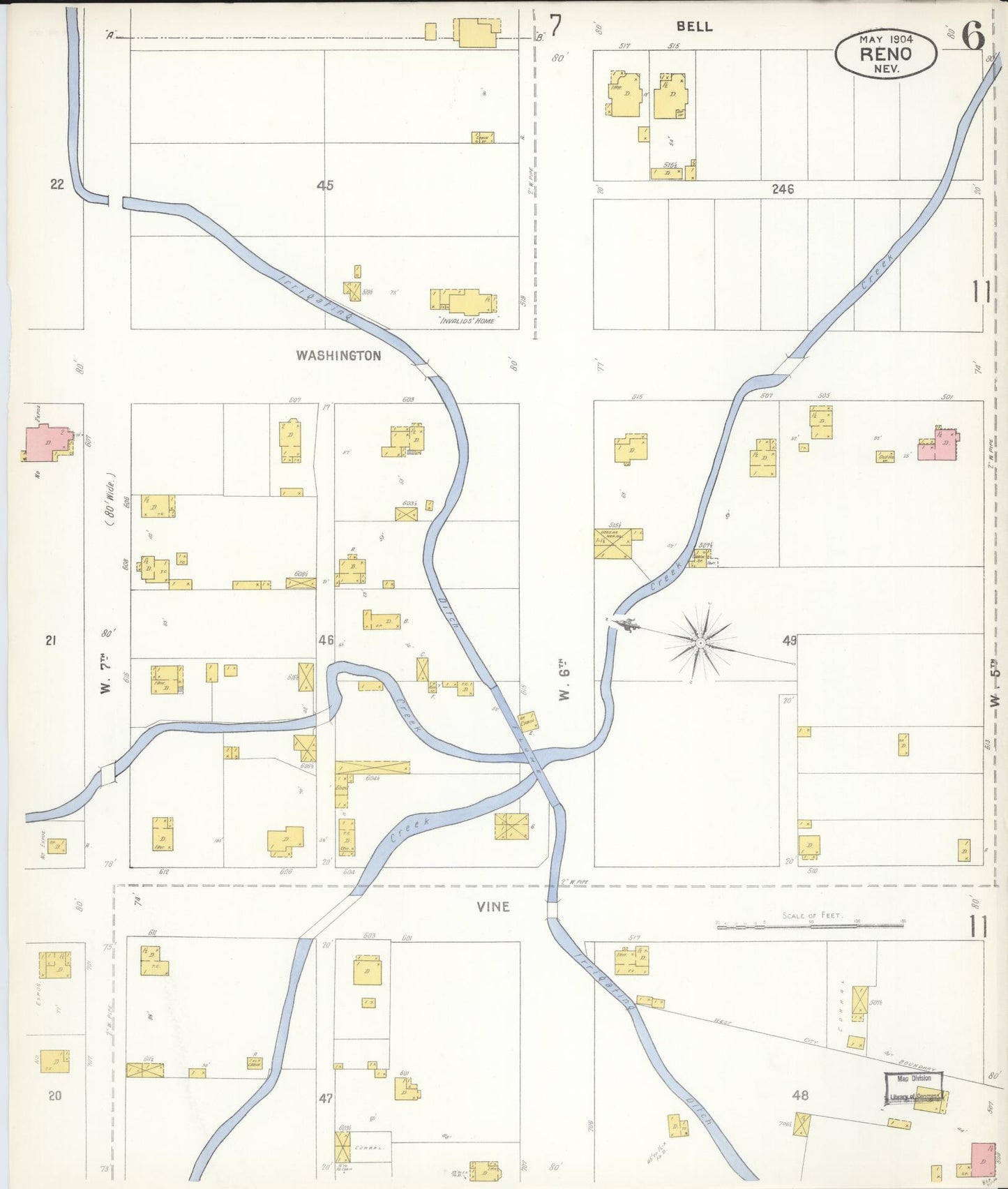 Sanborn Fire Insurance Map from Reno, Washoe County, Nevada (1904), Sheet #0006 - Complete Map Set gallery image, historic Sanborn map, vintage wall art, Nevada Nevada
