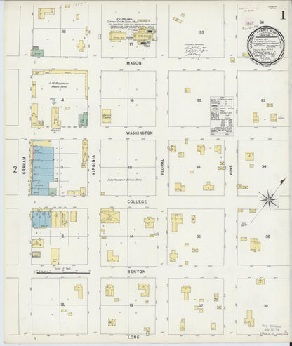 Sanborn Fire Insurance Map from Stephenville, Erath County, Texas (1896), Sheet #0001 - Historic Sanborn Fire Insurance Map Print, vintage old map wall art, antique decor, genealogy gift, Texas Texas map