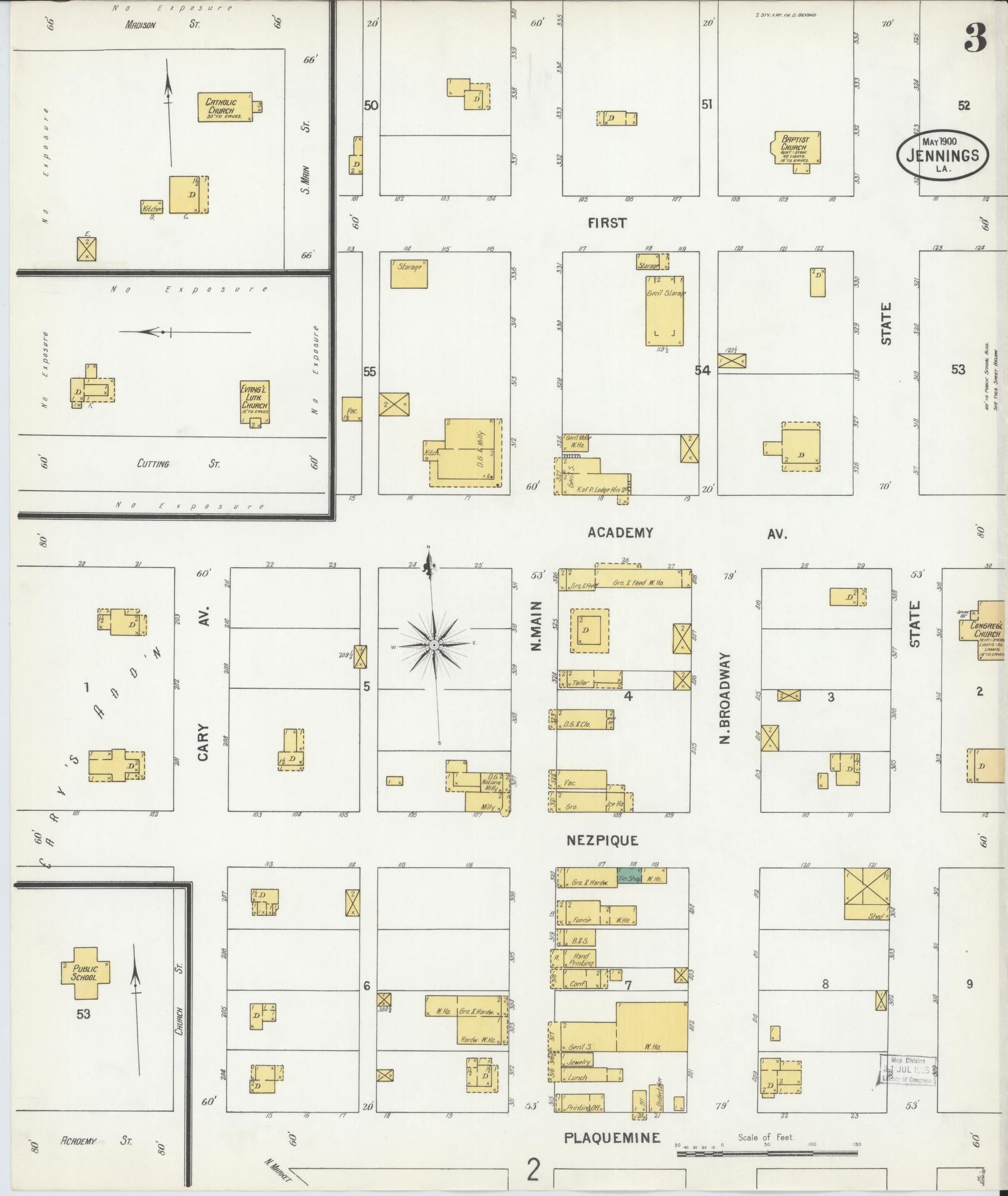 Sanborn Fire Insurance Map from Jennings, Jefferson Davis Parish, Louisiana (1900), Sheet #0003 - Complete Map Set gallery image, historic Sanborn map, vintage wall art, Louisiana Louisiana