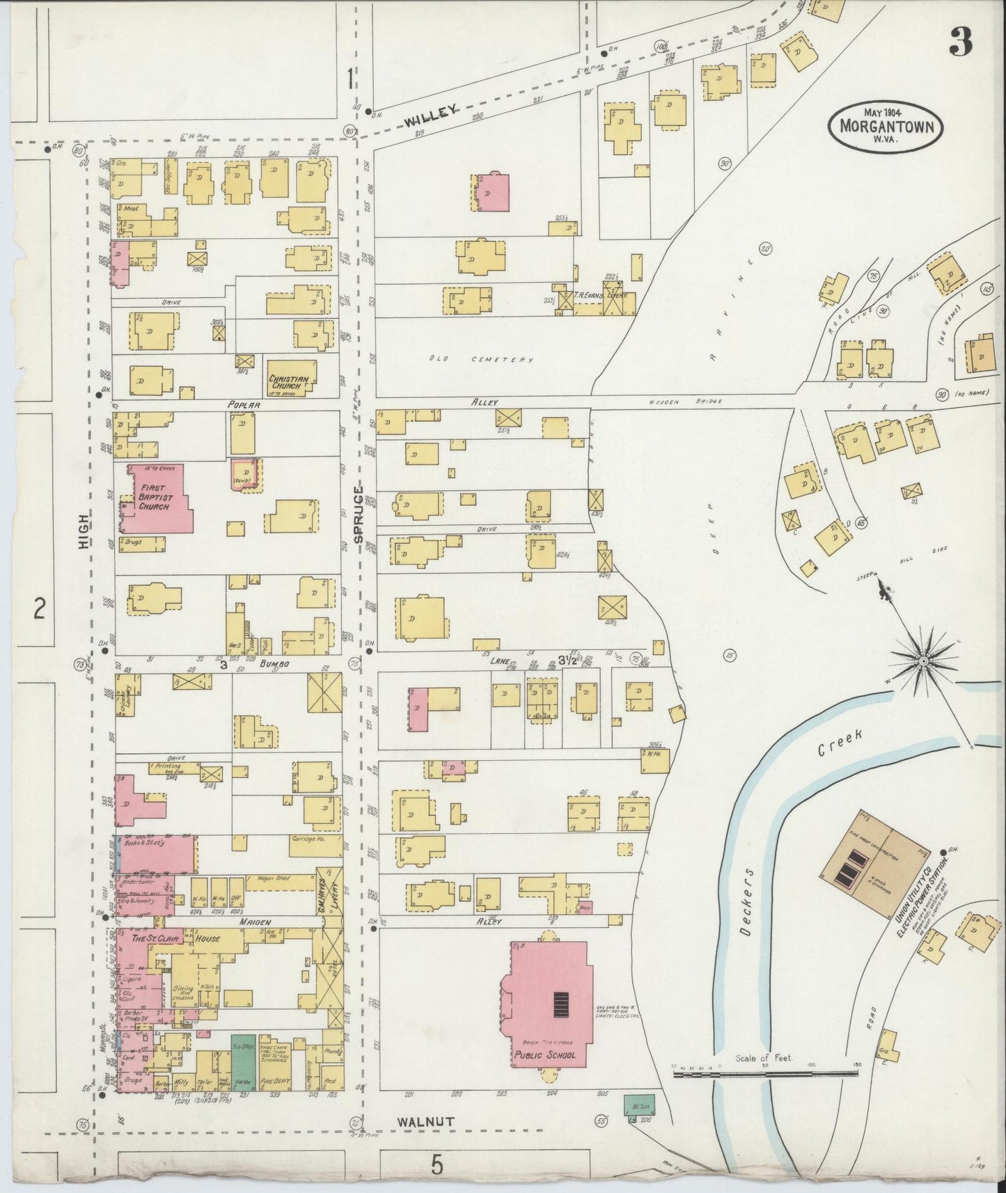 Sanborn Fire Insurance Map from Morgantown, Monongalia County, West Virginia (1904), Sheet #0003 - Complete Map Set gallery image, historic Sanborn map, vintage wall art, West Virginia West Virginia