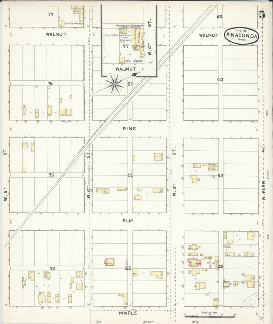 Sanborn Fire Insurance Map from Anaconda, Deer Lodge County, Montana (1891), Sheet #0005 - Historic Sanborn Fire Insurance Map Print, vintage old map wall art, antique decor, genealogy gift, Montana Montana map