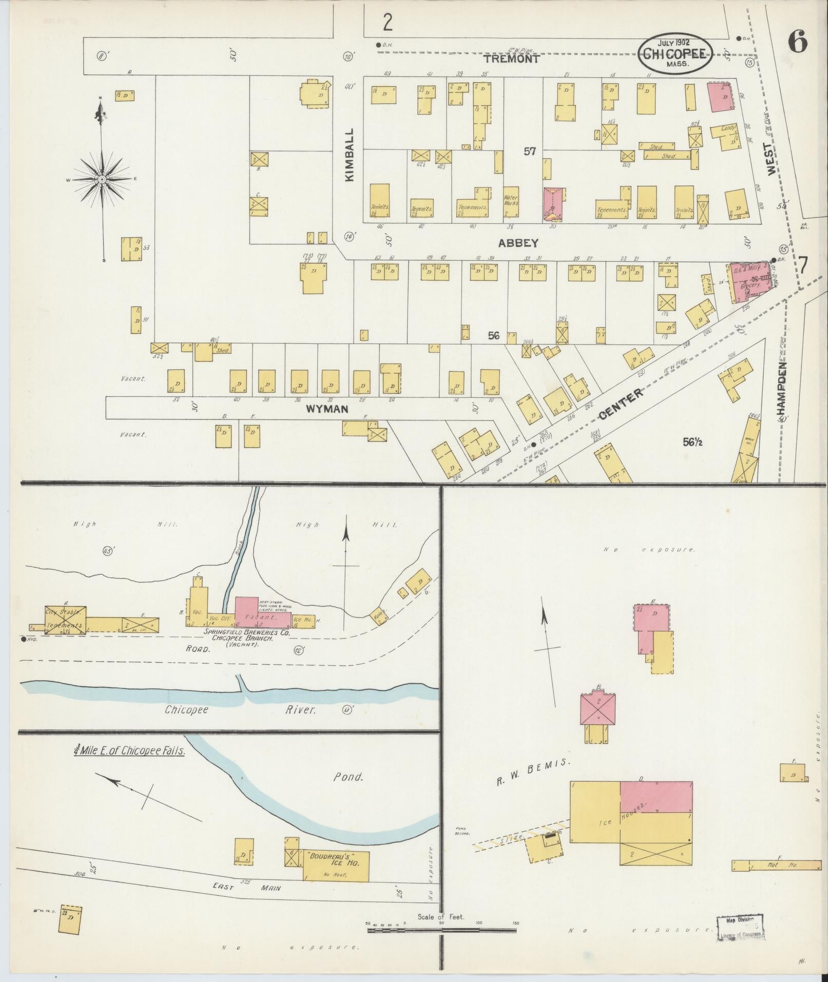 Sanborn Fire Insurance Map from Chicopee, Hampden County, Massachusetts (1902), Sheet #0006 - Historic Sanborn Fire Insurance Map Print, vintage old map wall art, antique decor, genealogy gift, Massachusetts Massachusetts map
