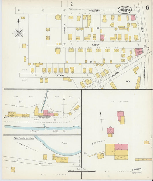 Sanborn Fire Insurance Map from Chicopee, Hampden County, Massachusetts (1902), Sheet #0006 - Historic Sanborn Fire Insurance Map Print, vintage old map wall art, antique decor, genealogy gift, Massachusetts Massachusetts map