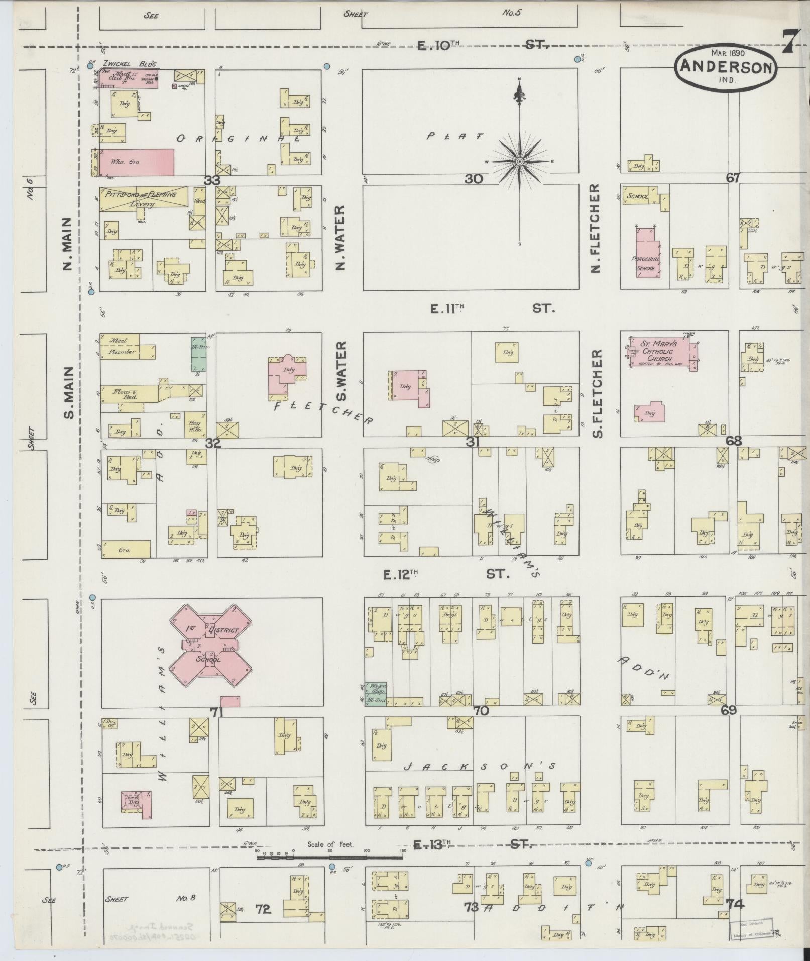 Sanborn Fire Insurance Map from Anderson, Madison County, Indiana (1890), Sheet #0007 - Complete Map Set gallery image, historic Sanborn map, vintage wall art, Indiana Indiana