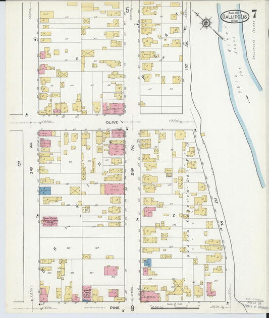 Sanborn Fire Insurance Map from Gallipolis, Gallia County, Ohio (1916), Sheet #0007 - Historic Sanborn Fire Insurance Map Print, vintage old map wall art, antique decor, genealogy gift, Ohio Ohio map