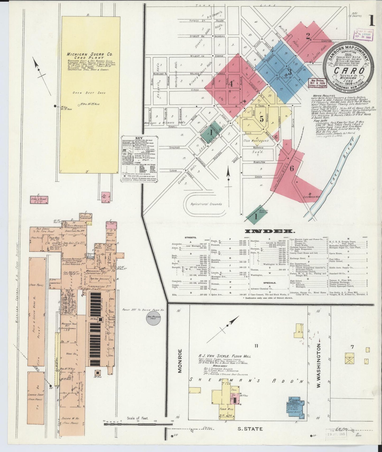 Sanborn Fire Insurance Map from Caro, Tuscola County, Michigan (1909), Sheet #0001 - Complete Map Set gallery image, historic Sanborn map, vintage wall art, Michigan Michigan