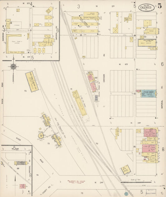 Sanborn Fire Insurance Map from Calexico, Imperial County, California (1916), Sheet #0005 - Historic Sanborn Fire Insurance Map Print, vintage old map wall art, antique decor, genealogy gift, California California map