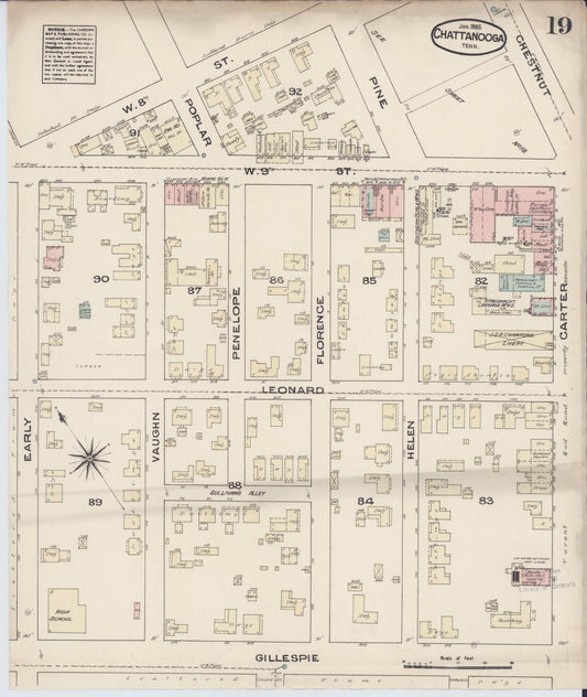 Sanborn Fire Insurance Map from Chattanooga, Hamilton County, Tennessee (1885), Sheet #0019 - Historic Sanborn Fire Insurance Map Print, vintage old map wall art, antique decor, genealogy gift, Tennessee Tennessee map