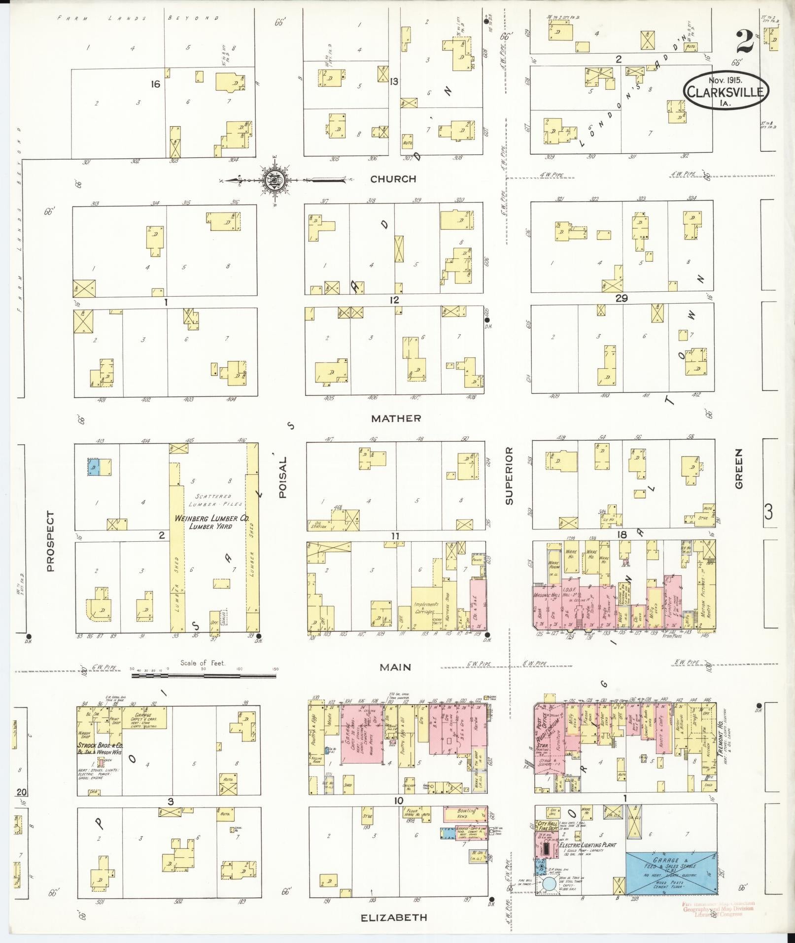 Sanborn Fire Insurance Map from Clarksville, Butler County, Iowa (1915), Sheet #0002 - Historic Sanborn Fire Insurance Map Print, vintage old map wall art
