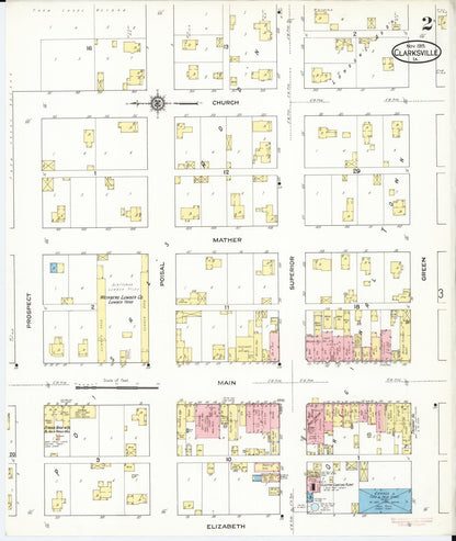 Sanborn Fire Insurance Map from Clarksville, Butler County, Iowa (1915), Sheet #0002 - Historic Sanborn Fire Insurance Map Print, vintage old map wall art