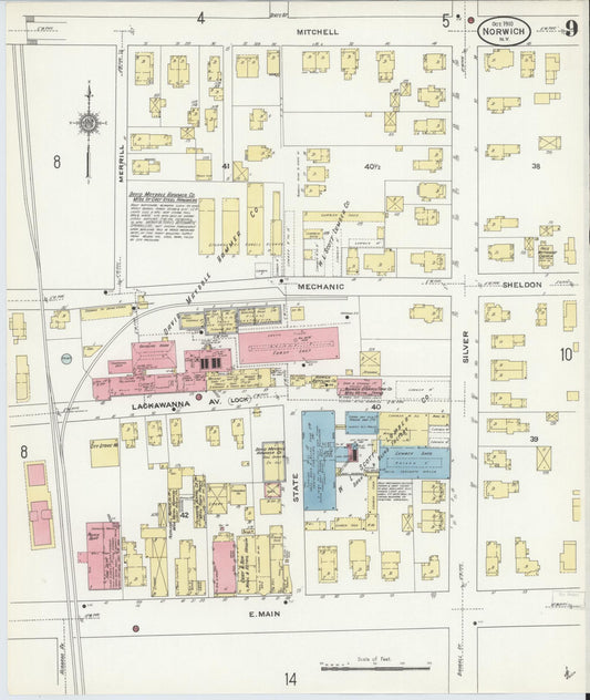 Sanborn Fire Insurance Map from Norwich, Chenango County, New York (1910), Sheet #0009 - Historic Sanborn Fire Insurance Map Print, vintage old map wall art, antique decor, genealogy gift, New York New York map