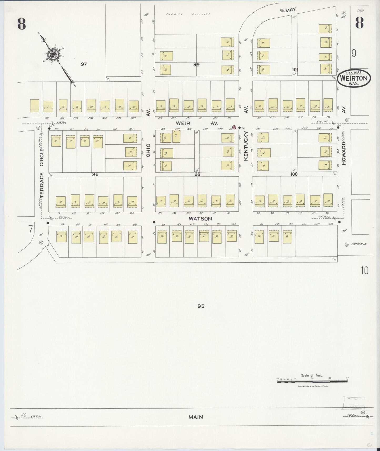 Sanborn Fire Insurance Map from Weirton, Hancock County, West Virginia (1923), Sheet #0008 - Complete Map Set gallery image, historic Sanborn map, vintage wall art, West Virginia West Virginia