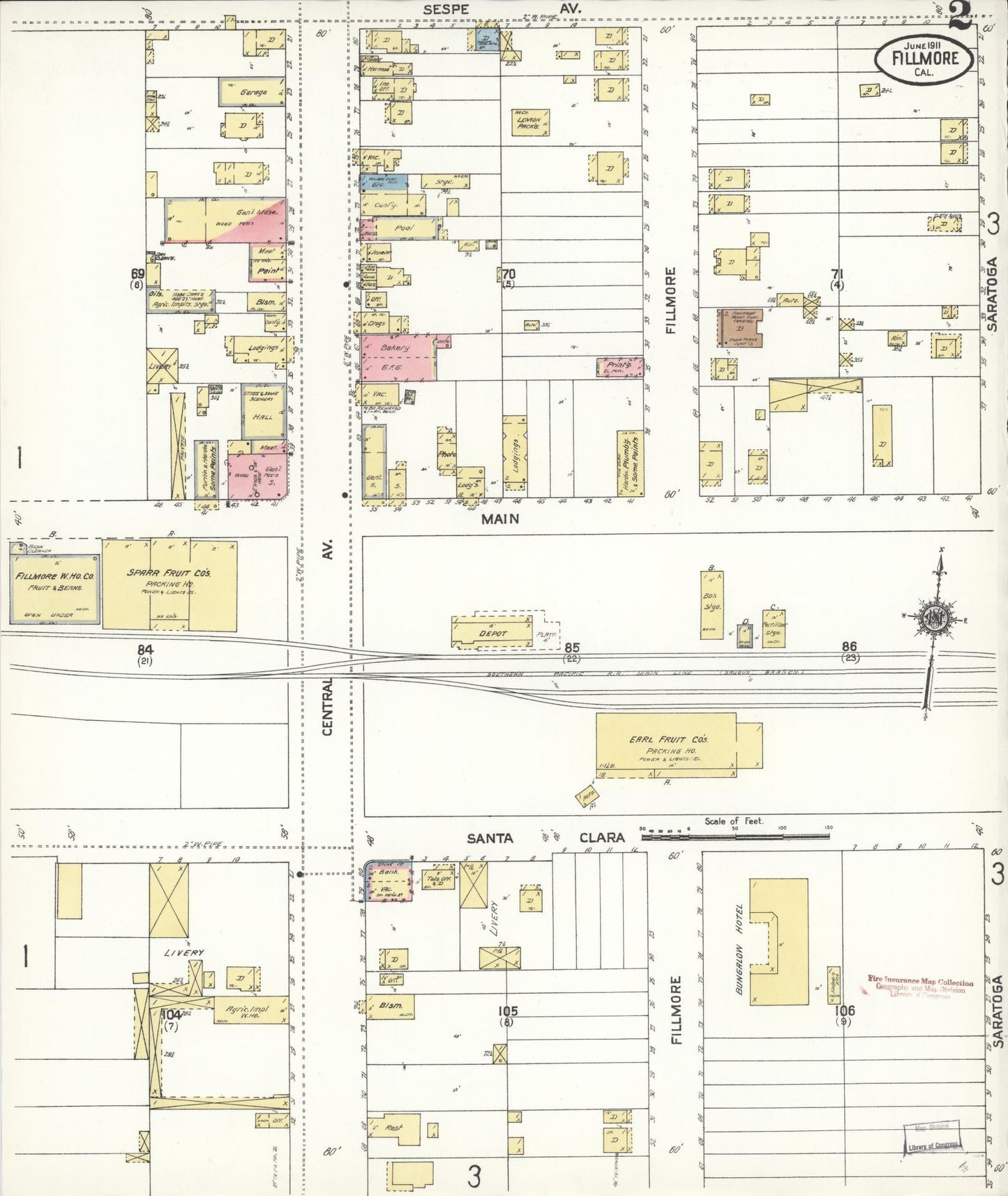 Sanborn Fire Insurance Map from Fillmore, Ventura County, California (1911), Sheet #0002 - Historic Sanborn Fire Insurance Map Print, vintage old map wall art, antique decor, genealogy gift, California California map
