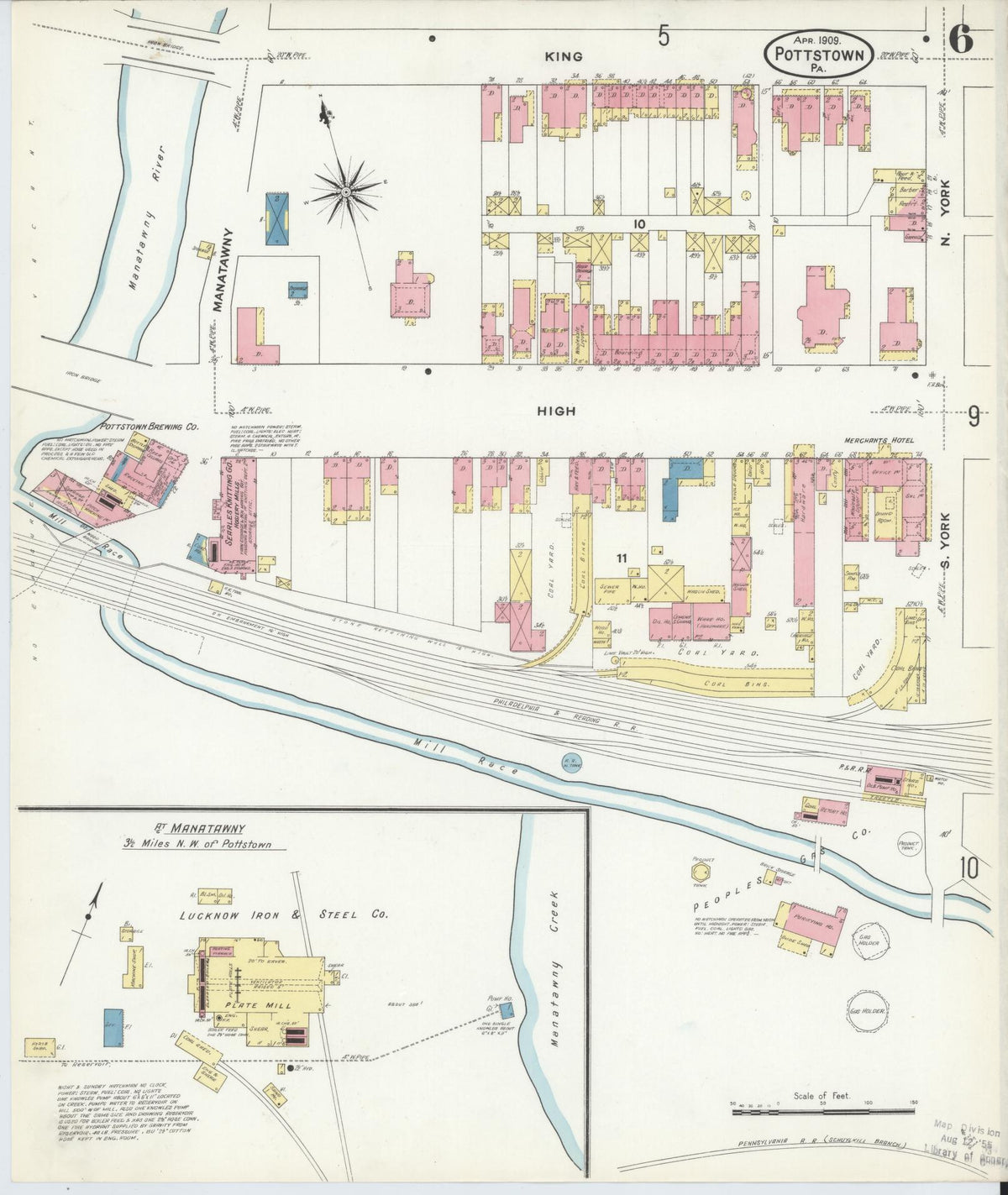 Sanborn Fire Insurance Map from Pottstown, Montgomery County, Pennsylvania (1909), Sheet #0006 - Complete Map Set gallery image, historic Sanborn map, vintage wall art, Pennsylvania Pennsylvania