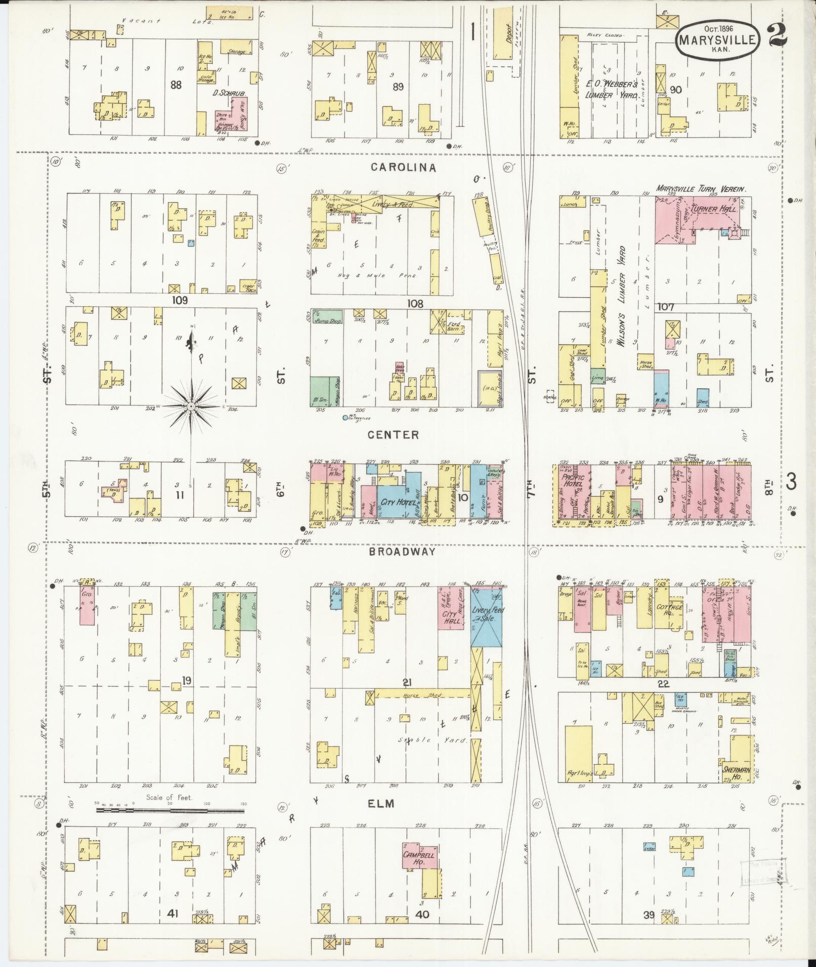 Sanborn Fire Insurance Map from Marysville, Marshall County, Kansas (1896), Sheet #0002 - Complete Map Set gallery image, historic Sanborn map, vintage wall art, Kansas Kansas