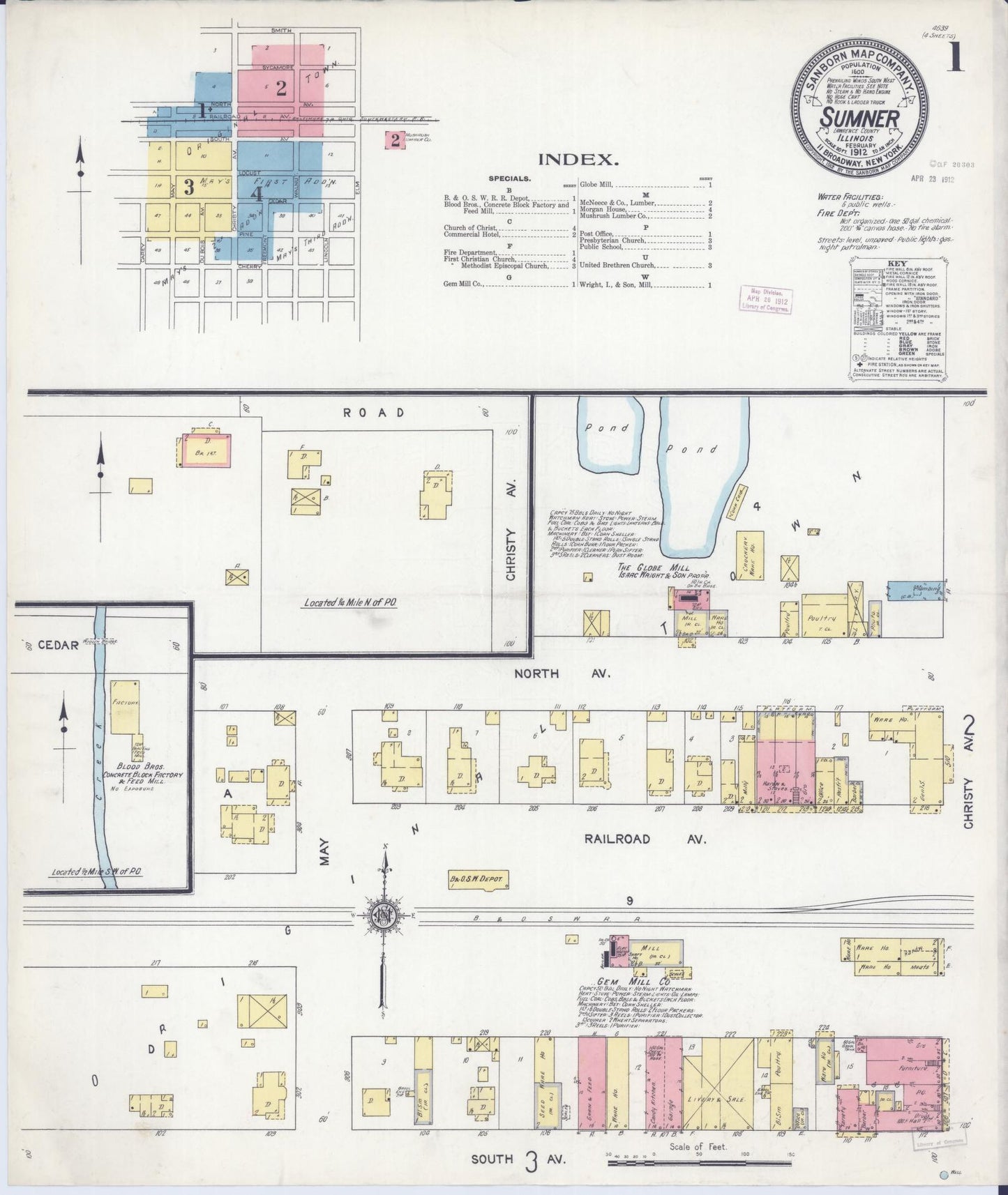 Sanborn Fire Insurance Map from Sumner, Lawrence County, Illinois (1912), Sheet #0001 - Historic Sanborn Fire Insurance Map Print, vintage old map wall art, antique decor, genealogy gift, Illinois Illinois map